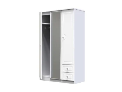 Welcome Balmoral White High Gloss 3 Door 2 Small Drawer Mirrored Triple Wardrobe (Assembled)