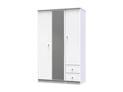 Welcome Balmoral White High Gloss 3 Door 2 Small Drawer Tall Mirrored Triple Wardrobe (Assembled)