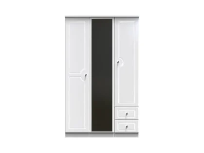 Welcome Balmoral White High Gloss 3 Door 2 Small Drawer Tall Mirrored Triple Wardrobe (Assembled)