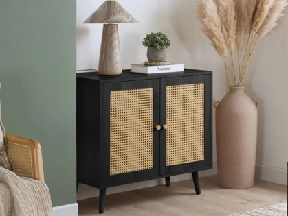 Birlea Croxley Rattan and Black 2 Door Sideboard