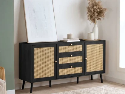 Birlea Croxley Rattan and Black 2 Door 3 Drawer Sideboard