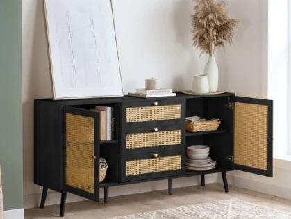 Birlea Croxley Rattan and Black 2 Door 3 Drawer Sideboard