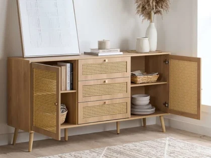 Birlea Croxley Rattan and Oak 2 Door 3 Drawer Sideboard