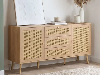 Birlea Croxley Rattan and Oak 2 Door 3 Drawer Sideboard
