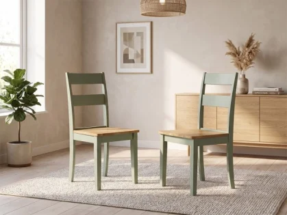 Julian Bowen Linwood Green and Oak Wooden Set of 2 Dining Chairs Julian Bowen Linwood Green and Oak Wooden Set of 2 Dining Chairs
