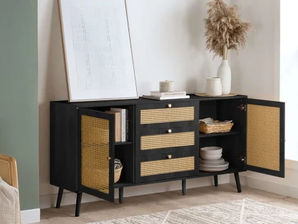 Birlea Croxley Rattan and Black 2 Door 3 Drawer Sideboard Birlea Croxley Rattan and Black 2 Door 3 Drawer Sideboard