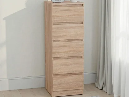 Seconique Malvern Sonoma Oak 5 Drawer Narrow Chest of Drawers