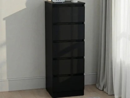 Seconique Malvern Black 5 Drawer Narrow Chest of Drawers