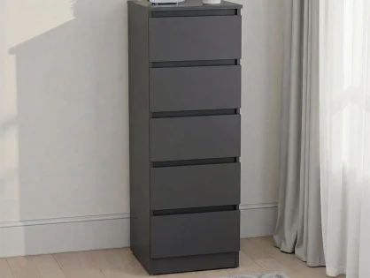 Seconique Malvern Grey 5 Drawer Narrow Chest of Drawers