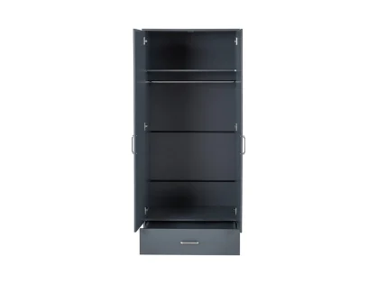 Seconique Dakota Dark Grey 2 Door 1 Drawer Mirrored Wardrobe