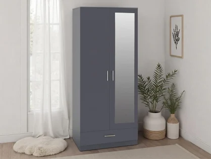 Seconique Dakota Dark Grey 2 Door 1 Drawer Mirrored Wardrobe
