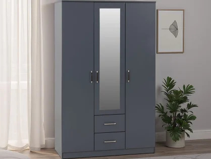 Seconique Dakota Dark Grey 3 Door 2 Drawer Mirrored Wardrobe