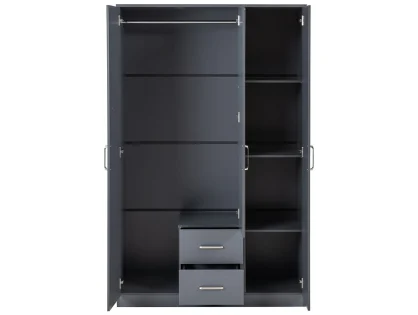 Seconique Dakota Dark Grey 3 Door 2 Drawer Mirrored Wardrobe