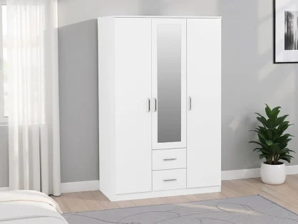 Seconique Dakota White 3 Door 2 Drawer Mirrored Wardrobe
