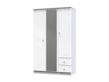 Welcome Balmoral White High Gloss 3 Door 2 Small Drawer Mirrored Triple Wardrobe (Assembled)