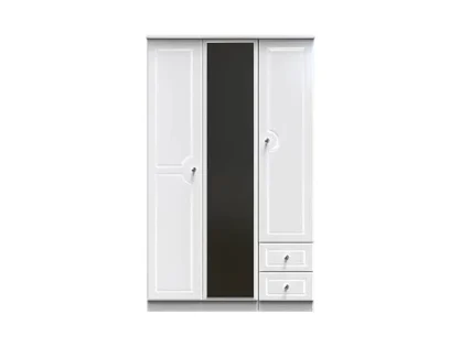 Welcome Balmoral White High Gloss 3 Door 2 Small Drawer Tall Mirrored Triple Wardrobe (Assembled)