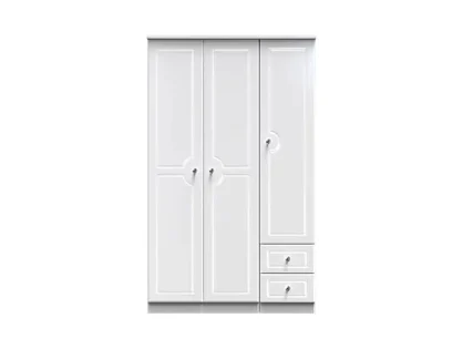 Welcome Balmoral White High Gloss 3 Door 2 Small Drawer Tall Triple Wardrobe (Assembled)