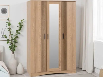 Seconique Tessa Natural Oak 3 Door Mirrored Wardrobe