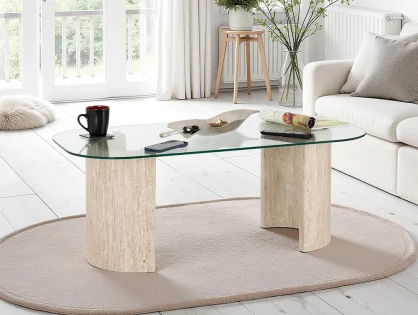 Seconique Modena Glass and Cream Marble Coffee Table
