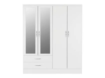 Clearance - Seconique Nevada White High Gloss 4 Door 2 Drawer Mirrored Wardrobe