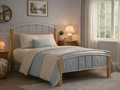 Time Living Tetras Silver and Beech Metal Bed Frame