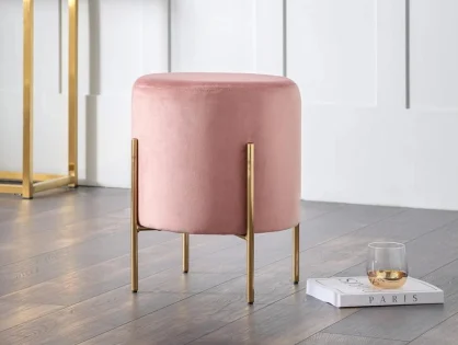 Julian Bowen Harrogate Pink Velvet Fabric Stool
