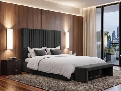 LPD Berlin Tall Black Velvet Ottoman Bed Frame LPD Berlin Tall Black Velvet Ottoman Bed Frame