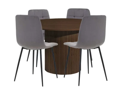 Birlea Axel Walnut Round Dining Table & 4 Chair Set