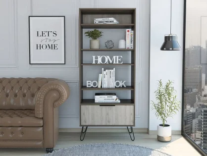 Core Nevada Smoked Oak and Grey Oak Effect 1 Door Display Bookcase