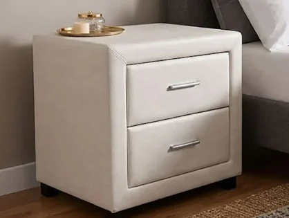 Time Living Dorset White Faux Leather 2 Drawer Bedside Table (Assembled)
