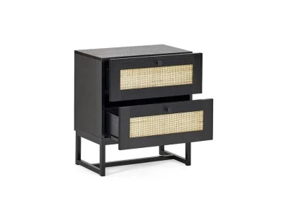 Julian Bowen Padstow Black and Rattan 2 Drawer Bedside Table Julian Bowen Padstow Black and Rattan 2 Drawer Bedside Table