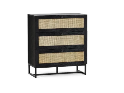 Julian Bowen Padstow Black and Rattan 3 Drawer Chest of Drawers Julian Bowen Padstow Black and Rattan 3 Drawer Chest of Drawers