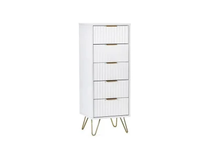 Julian Bowen Murano Matte White 5 Drawer Tall Narrow Chest of Drawers