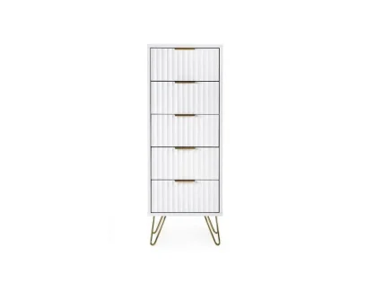 Julian Bowen Murano Matte White 5 Drawer Tall Narrow Chest of Drawers