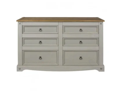 Core Corona Grey and Waxed Pine 3+3 Drawer Wide Chest of Drawers