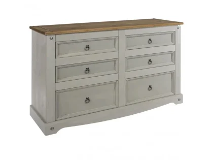 Core Corona Grey and Waxed Pine 3+3 Drawer Wide Chest of Drawers