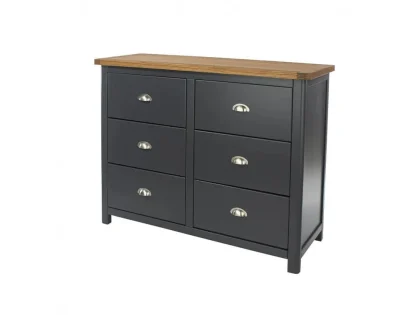 Core Dunkeld Midnight Blue and Oak 3+3 Dr Wide Chest of Drawers