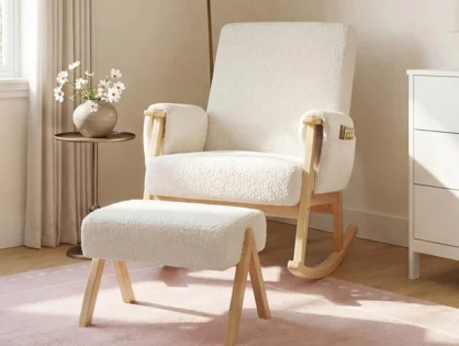 Bebe & Beyond Storyteller Off-White Ted Nursing Chair & Stool