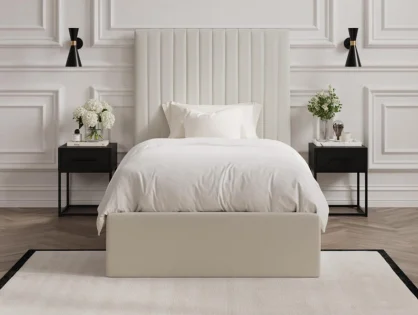 LPD Berlin Tall Milk Velvet Ottoman Bed Frame LPD Berlin Tall Milk Velvet Ottoman Bed Frame