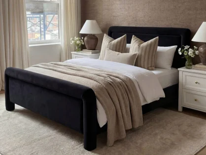 LPD Leonnie Black Fabric Double Bed Frame LPD Leonnie Black Fabric Double Bed Frame