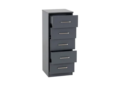 Seconique Dakota Dark Grey Wooden 5 Drawer Narrow Chest of Drawers