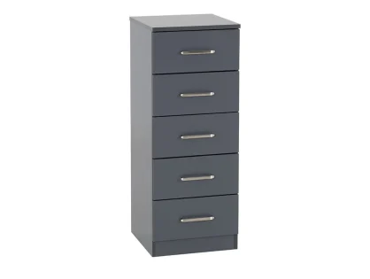 Seconique Dakota Dark Grey Wooden 5 Drawer Narrow Chest of Drawers