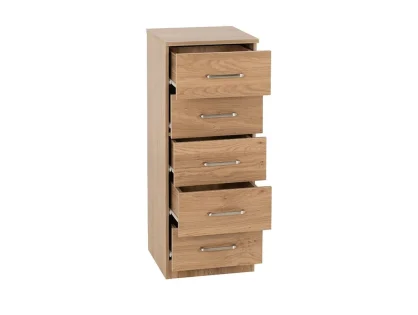 Seconique Dakota Oak Wooden 5 Drawer Narrow Chest of Drawers
