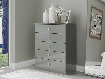 Seconique Denver Grey Gloss 5 Drawer Chest of Drawers
