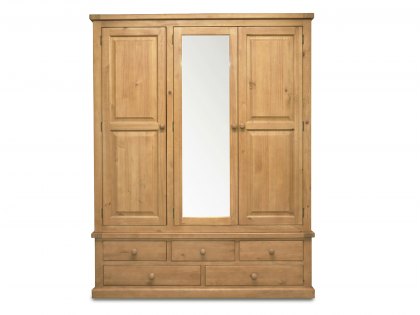 Archers Langdale 3 Door 5 Drawer Pine Wooden Large Triple Mirrored Wardrobe (Part Assembled)