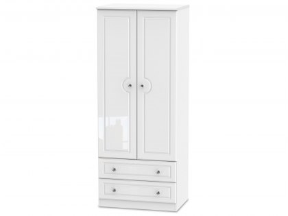 ASC 2ft6 Quartz White High Gloss 2 Door 2 Drawer Double Wardrobe (Assembled)