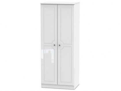 ASC 2ft6 Quartz White High Gloss 2 Door Double Wardrobe (Assembled)