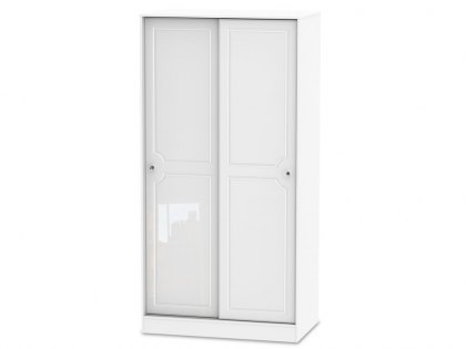 ASC Quartz White High Gloss Sliding Door Double Wardrobe (Part Assembled)