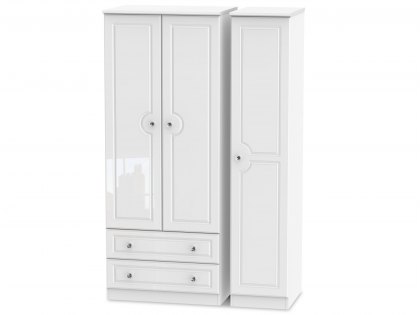ASC Quartz White High Gloss 3 Door 2 Drawer Triple Wardrobe (Assembled)