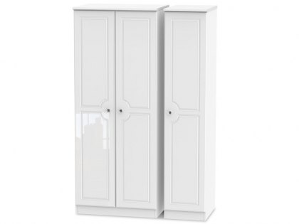 ASC Quartz White High Gloss 3 Door Triple Wardrobe (Assembled)